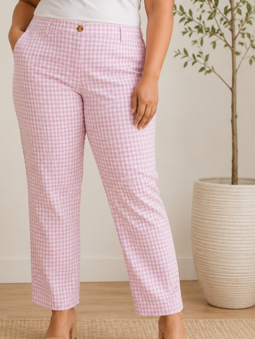 Talbots Purple Gingham Straight-Leg Relaxed Chino Size 12